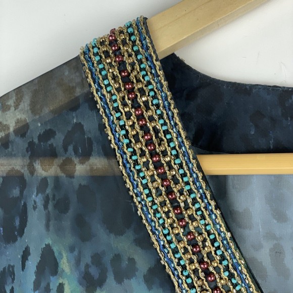 BADGLEY MISCHKA Green Jewel Tone Floral Sheer Swim Cover Up Top Womens Sz Medium - Picture 2 of 9